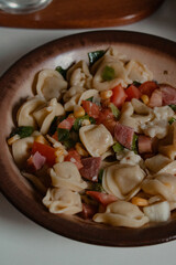 Tortellini Pasta Salad with Vegetables in Bowl