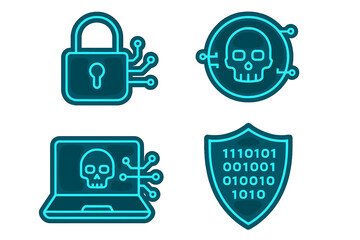 Blue Tech Shields and Skull Icons