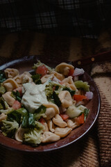Tortellini Pasta Salad with Vegetables and Sauce