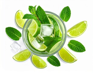 Obraz premium Glas Mojito mittig auf weißem Hintergrund