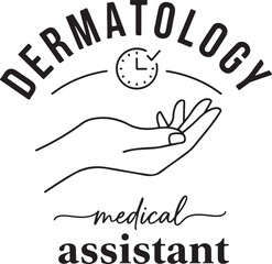 Dermatology medical assistant hand with clock logo represents care precision health skin expertise medical professionalism isolated on transparent background