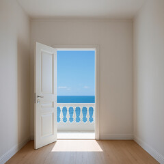 white room facing the sea AI generated