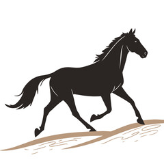 Horse galloping on sandy track silhouette