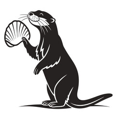 Otter holding shell silhouette