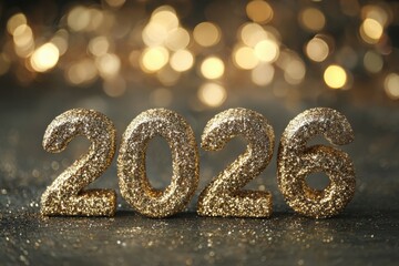 Glittering 2026 numbers celebrate New Year with gold sparkle and festive glow