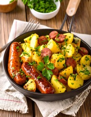 Saut?ed potatoes and sausages
