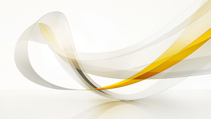 Naklejka premium 白い空間に浮かぶ黄色とグレーの半透明なリボン