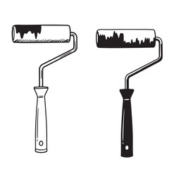 Hand drawn illustration of two paint rollers with dripping paint for decorating projects