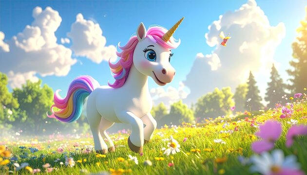 Rainbow Unicorn in a Sunny Meadow