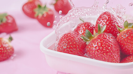 Fresh strawberries in water splash highlighting their vibrant, juicy, and natural allure