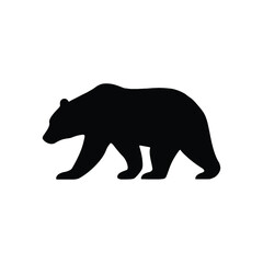 Black silhouette of a walking bear on a white background