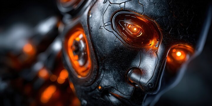 A futuristic robot with glowing eyes and a metallic design, perfect for ai or tech concepts. - Powered by Adobe
