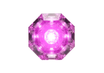 Radiant, octagonal gem glows with vibrant pink light against a stark black background.