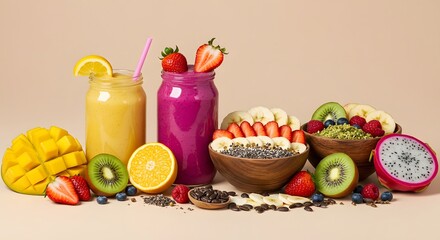 Delicious Healthy Breakfast Table with Fresh Fruits and Orange Juice