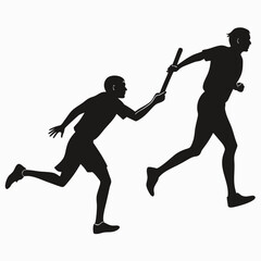 Runner passing baton in relay race silhouette