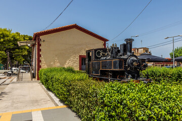 Railway station with an old train engine in Diakopto on Peloponnese peninsula, Greece. © Matyas Rehak