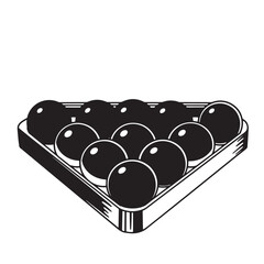Black and white illustration of a complete billiard ball rack filled with pool balls