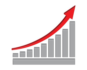 Growing business 3d red arrow. Profit red arrow, Vector illustration.Business concept, growing grey chart bar. Concept of sales symbol icon with arrow moving up. Economic Arrow With Growing Trend.