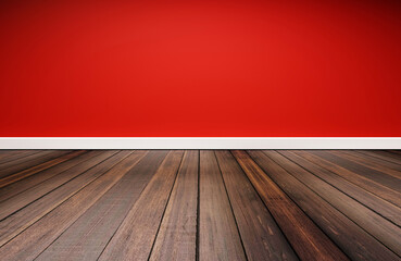 White wood floor panels with red wall. texture background