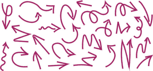 Hand Drawn Pink Arrows Vector Illustration on White Background for Design