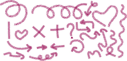 Hand Drawn Pink Crayon Style Arrows Hearts and Symbols on White