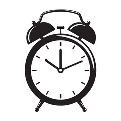 Classic black and white alarm clock illustration depicting time and punctuality