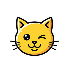 A cute yellow cartoon cat head with a playful winking expression and thick black outline.