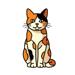 Cartoon Calico Cat Sitting Upright with Orange Black and White Patches.