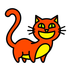 Obraz premium Cheerful orange cartoon cat illustration with a big yellow smile and green eyes.
