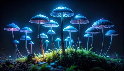 Enchanted Mushroom Grove A Surreal Bioluminescent Display in the Dark