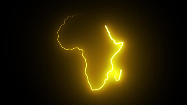 A brightly glowing and iridescent yellow outline of the African continent with the island of Madagascar