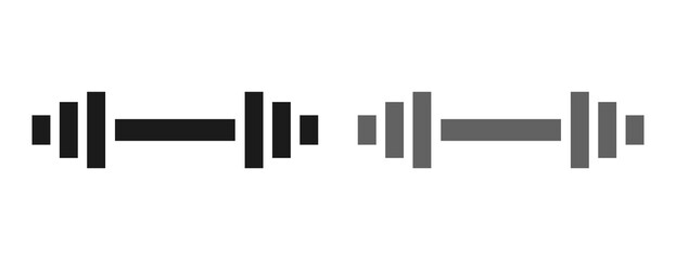 Simple black and white dumbbell icons, sports and gym equipment symbols