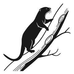 Otter climbing onto log silhouette