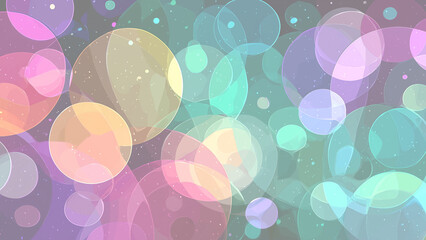 カラフルな半透明のバブルが重なる幻想的な抽象背景