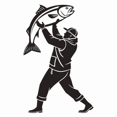 Fisherman holding large catch silhouette