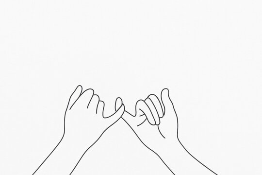 Two hands making pinky promise gesture on white background