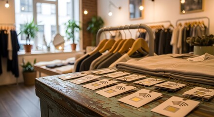 Warm and inviting interior of a modern fashion boutique.