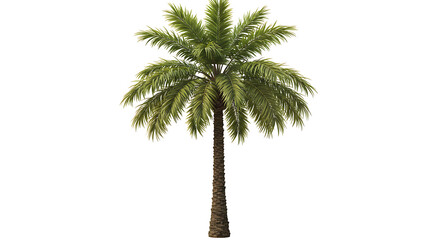A tall palm tree with green fronds isolated on white background
