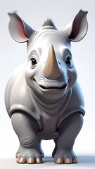Fototapeta premium Adorable Cartoon Rhino Baby 3D Render