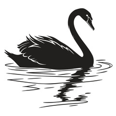 Swan swimming across lake silhouette