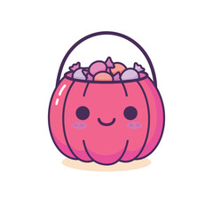 Cute Pink Pumpkin Candy Bucket Full of Sweets.