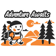Adventure Awaits Vector Illustration with Hiker and Landscape