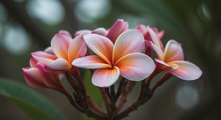 Fototapeta premium Closeup of pink and white plumeria flowers