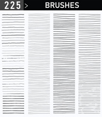 225 Hand Drawn Line Brushes Collection for Digital Art and Graphic Design