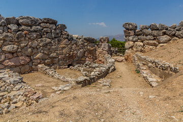 Walls of Tiryns hill fort on Peloponnese peninsula, Greece