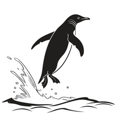 Penguin jumping into icy water silhouette