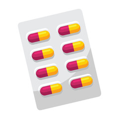 A blister pack of eight red and yellow capsules