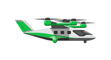 Fototapeta premium Green and White Electric Vertical Take-Off and Landing (eVTOL) Aircraft Illustration