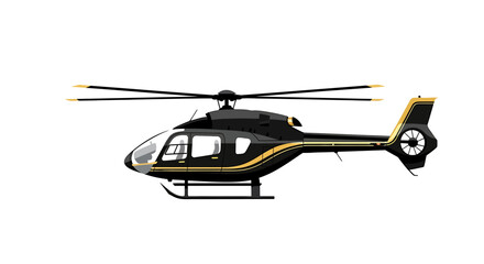 Elegant Black and Gold Helicopter Isolated on White Background Vector Illustration