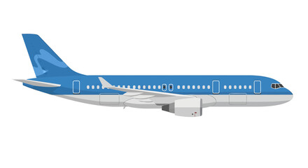 Blue and White Passenger Airplane Illustration on White Background